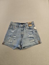 Aeropostale Shorts Womens 8 Light Wash Mom Shorts Distressed Denim High Rise New