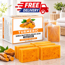 5 Pcs 80g Turmeric Kojic Acid Soap Bars with 2 Foaming Mesh Nets