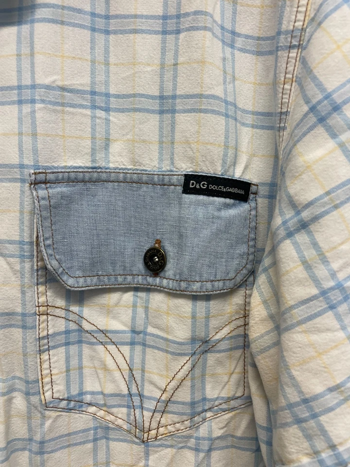 DOLCE& GABBANA PURE COTTON SS SLIM FIT SHIRT IN BLUE CHECK SIZE XL EC (S825) - Image 2 of 4
