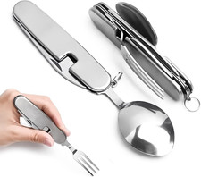 Set Di Posate Da Campeggio, 5 Pezzi, Acciaio Inox, Pieghevoli, 4 in 1, Portatili