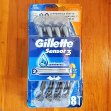 Gillette Sensor3 Mens Pivoting Razors w/ ComfortGel Lubrastrip QTY 8 Pack SEALED