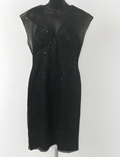 Adrianna Papell size 10 Black Dress V-neck Back Zip Silver WhimsyGoth Holiday