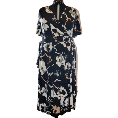 Avenue 22/24 Admire Black And Tan Wrap Style Long Length Dress