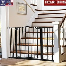 39.6 In Wide Child Gate Doorways Stairs Auto Close Dual-Lock Safety Gate Black