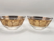 Vintage Culver Ltd. 22K Gold Fruit Pattern Glass Dessert Bowls Set of 2 – 5"