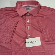 NEW Collars and Co. Dress Polo Shirt Medium Red Houndstooth Geometric NWT