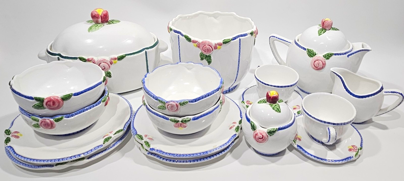 17-Piece Porta Cottage Rose Dinnerware Lot Hand Painted Portugal Ken Cornet READ