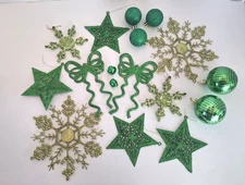Lot of 17 Assorted Christmas Ornaments Glitter Stars Snowflakes Festive Holiday