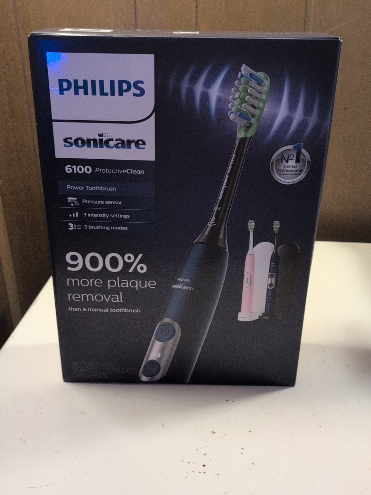 Philips Sonicare 6100 ProtectiveClean Power Toothbrush 2 Pack, Navy/Pink *New