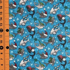 Fabric Traditions | Christmas Shark Allover Blue | YARD
