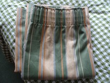 Pencil pleat curtains & additional pair linings. Green stripe. Fit up to 198cm.