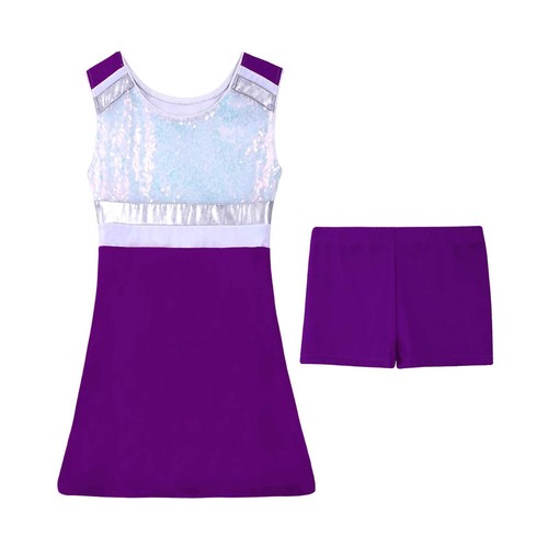 Kids Girls Tennis Dress Sports Gymnastics Sparkle Athletic Dress Dancewear Sets - Picture 34 of 42