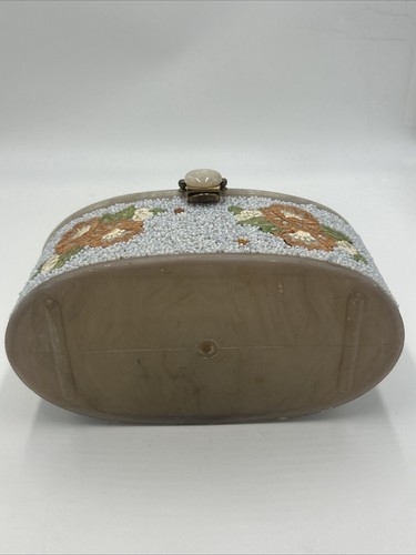 Vintage 50s Rialto NY Beaded Lucite Box Purse With Rhinestones & Floral Appliqué - Bild 7 von 9