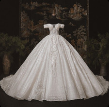Princess Glitters Wedding Dresses Off the Shoulder A Line Tulle Bridal Gowns