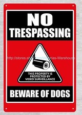No Trespassing Property Protected By Video Surveillance Beware Of Dogs metal tin