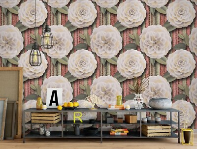 3D White Flower G6516 Wallpaper Wall Murals Removable Self-adhesive Honey
