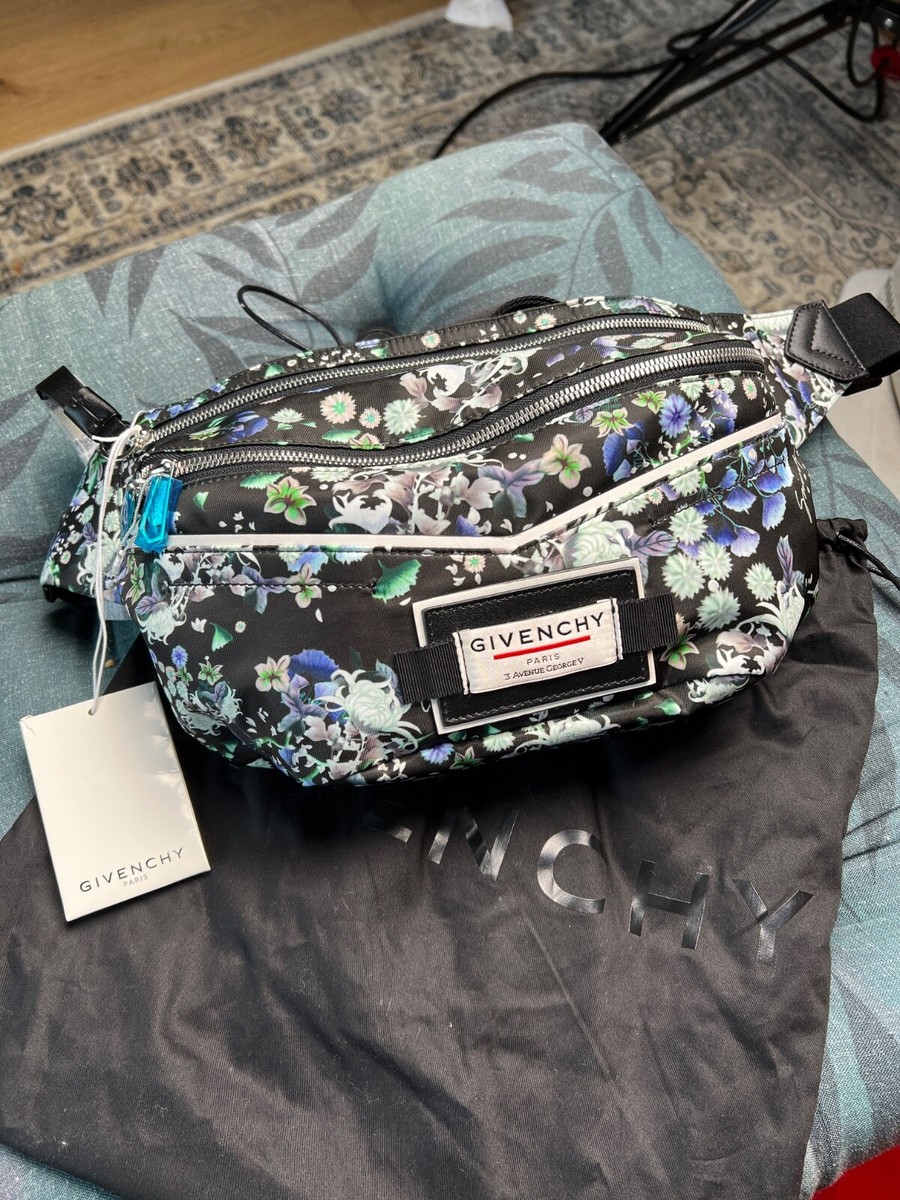 990 NEW Givenchy Mens Crossbody Black Flower Print Downtown Bum