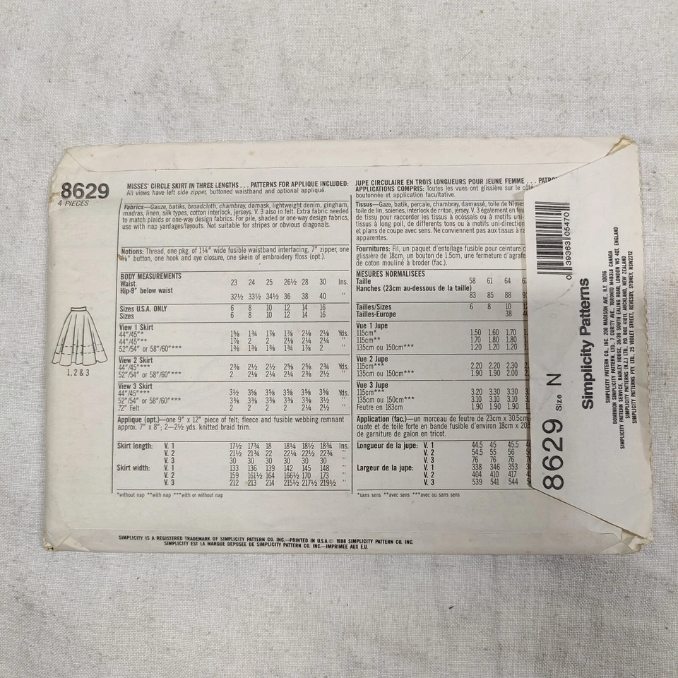 1988 Simplicity Sewing Pattern 8629 Circle Skirt Adult Womens Size 10-14 Uncut - Image 2 of 4