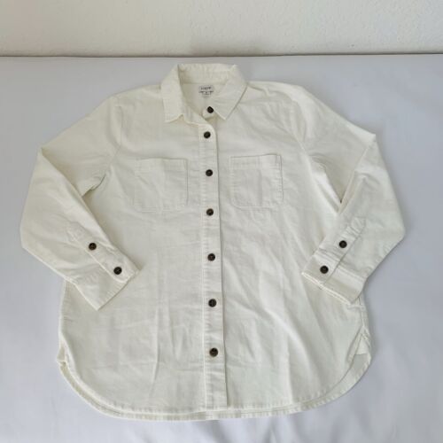 J Crew Corduroy Shacket Shirt Jacket Women M Ivory Button Chore Granola Cabin