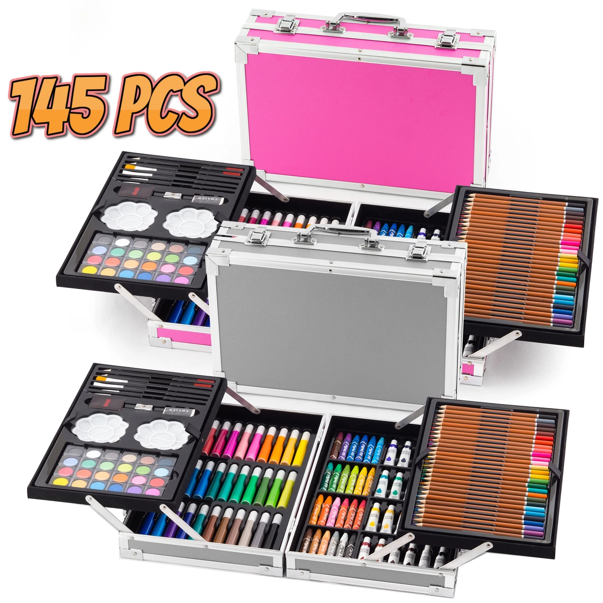 145pc Artists Aluminium Art Case Colouring Pencils Painting Set