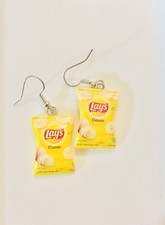 Potato Chips Earrings, Snack, Faux Food, Display Meal, Kawaii, Cute, Green
