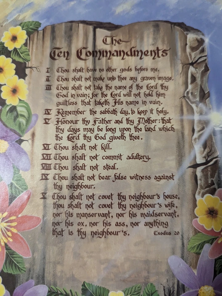 Vintage Ten Commandments Scripture Country Flower Rustic Wood Wall Art Plaque   - Image 2 of 4