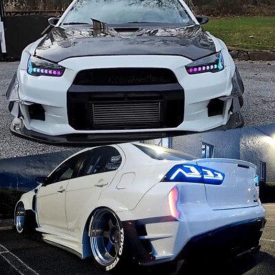 RGB Dazzle LED Headlights For Mitsubishi Lancer ex evo 2008-2017 Tail Lights