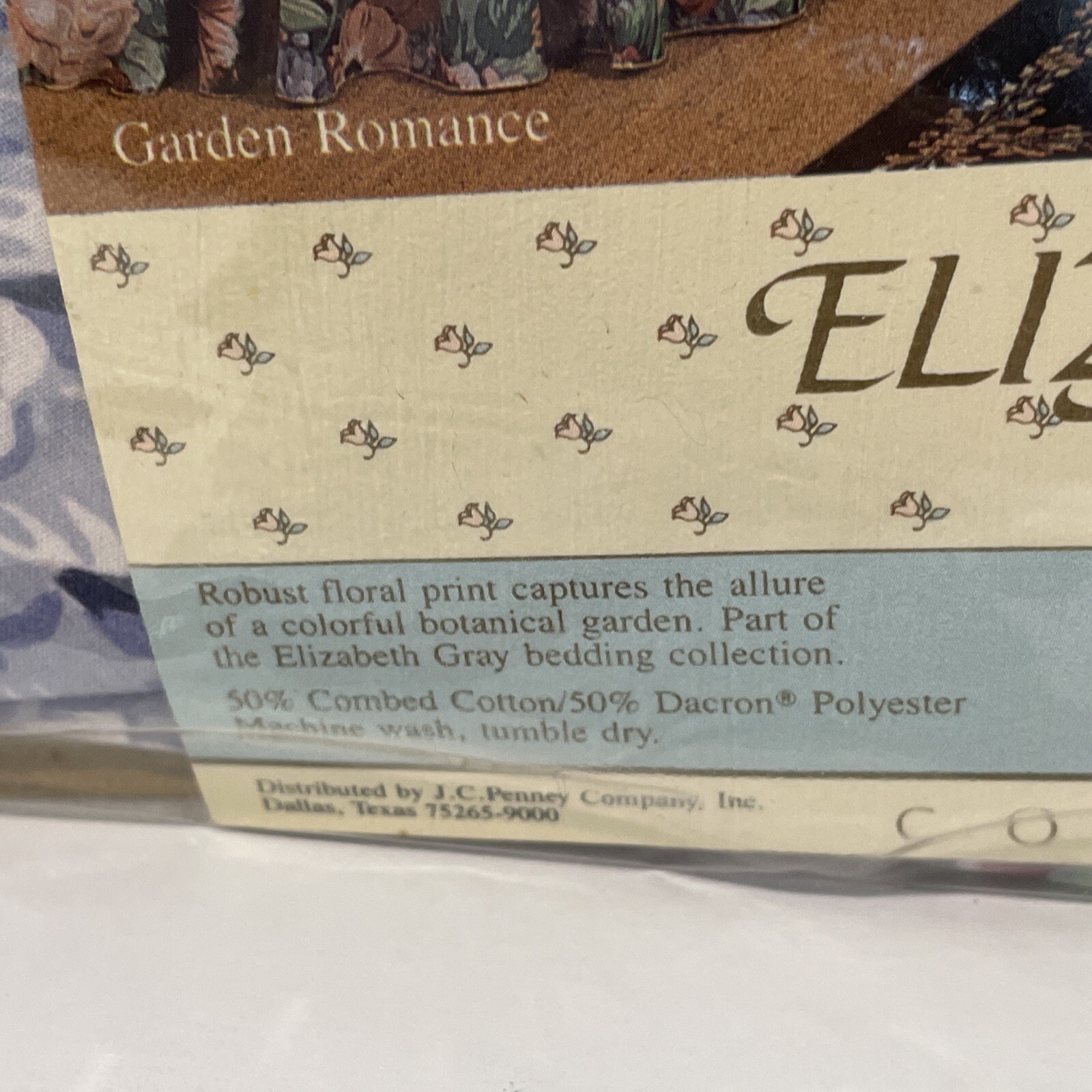 Vintage 80s Croscill Round Tablecloth Elizabeth Gray Garden Romance 70" NEW