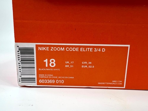 NIKE FOOTBALL CLEATS Zoom Code Elite 3/4 D 603369-010 Sz 18 White/Black NEW! - Picture 2 of 10