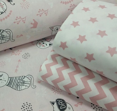 Tissu "Chats - Fun Day" / Fabrics Cat Coton 100% popeline Fond Rose Poudré - Foto 4 di 4