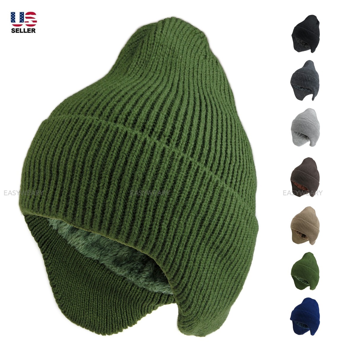 Winter Hat with Ear Flaps Sherpa Fur Lined Knit Beanie Ski 
