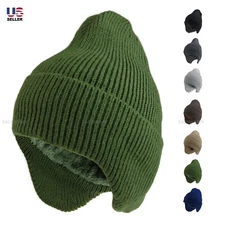 Winter Hat with Ear Flaps Sherpa Fur Lined Knit Beanie Ski Cap Thermal Men Women