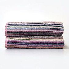 100% Recycled Cotton Towels - Colourful Remnant Stripe, Absorbent & Lightweight