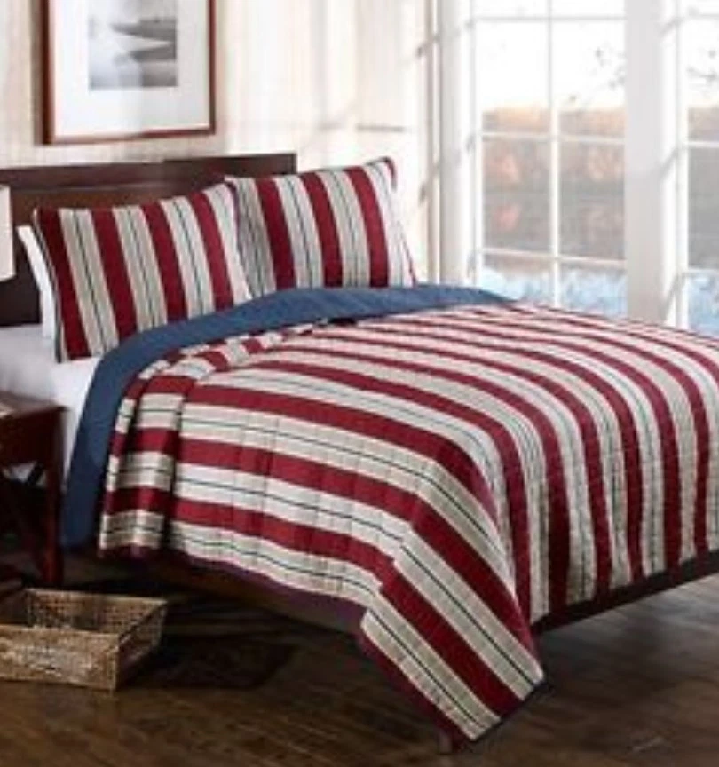 TWIN - Nautica - Grand Port - Caqui, Vino, Rayas Azul Marino y Blanco JUEGO DE JAMÓN Y EDREDÓN Foto 2 de 4