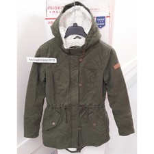 Hollister Stretch Twill Sherpa Lined Parka Jacket Coat Olive Womens Size Medium