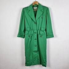 Vintage 1980s Yves Saint Laurent Trench Coat Womens Uk 12 Green Long Macintosh