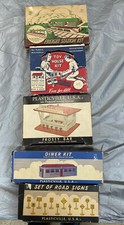 5 PLASTICVILLE MFG. CO. BUILDINGS w/ Original Boxes