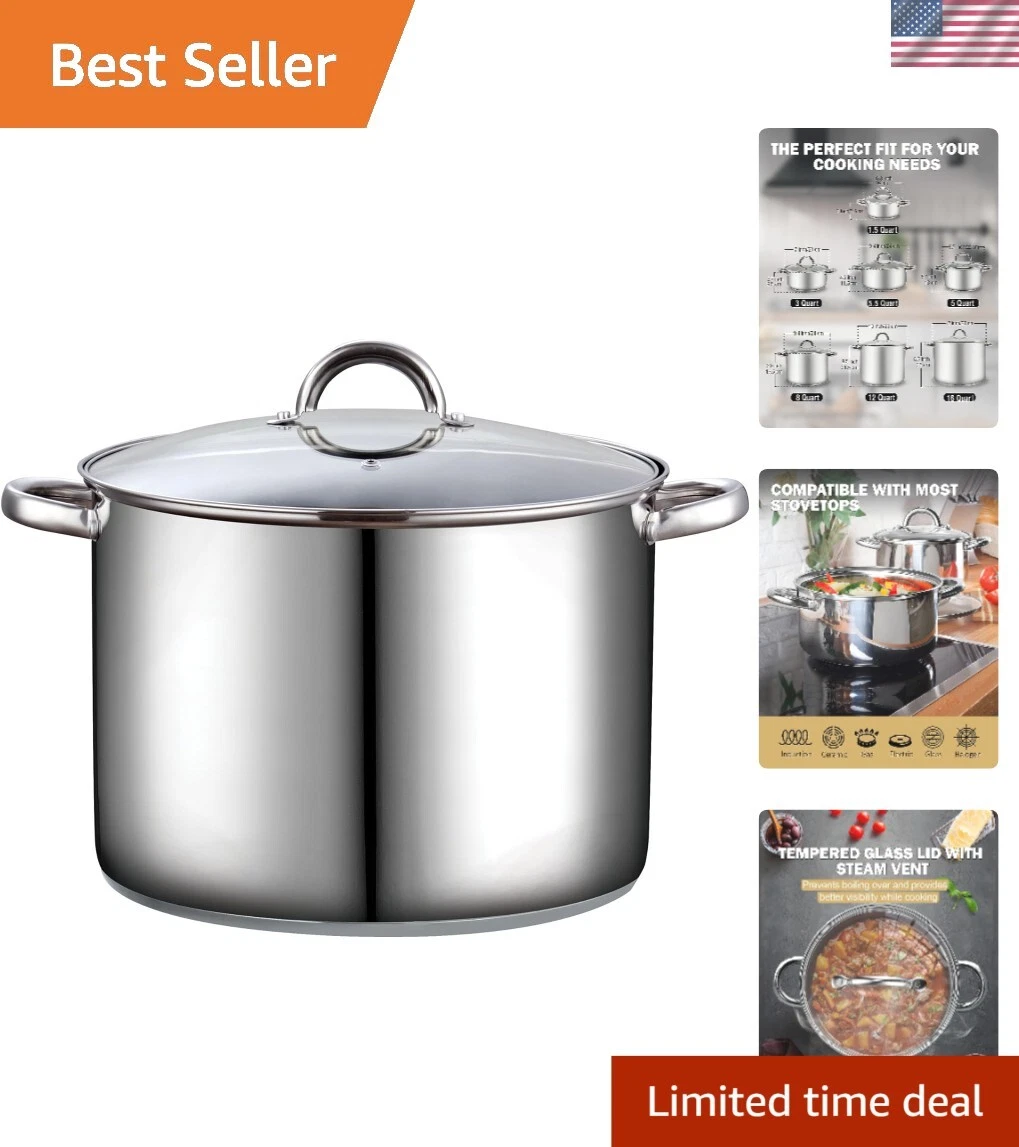 Durable 16 Quart Stainless Steel Stockpot - Easy to Clean and Stack for Storage