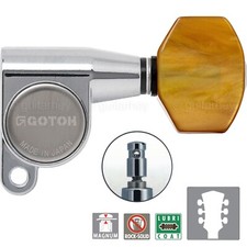 NEW Gotoh SG360-P8 MG Magnum Locking Tuners L3 R3 Set AMBER Buttons 3x3 - CHROME