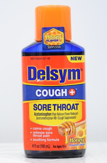 Delsym Cough + Sore Throat Honey ~ 6 FL OZ EXP 04/24