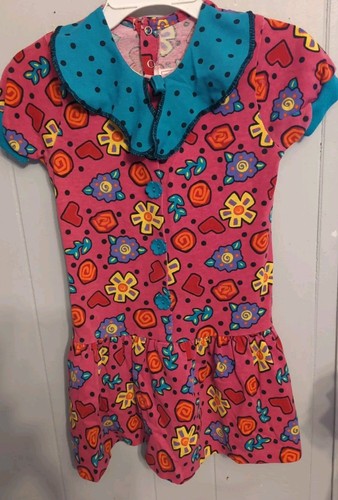 Vintage Buster Brown Dress Hot Pink Bright Floral Size 6 - 第 1/5 張圖片