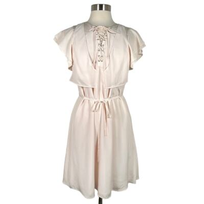 the kooples pink silk dress The Kooples 100% Silk Drawstring A-Line Dress M Pale Pink Barbiecore Flowy  *Read