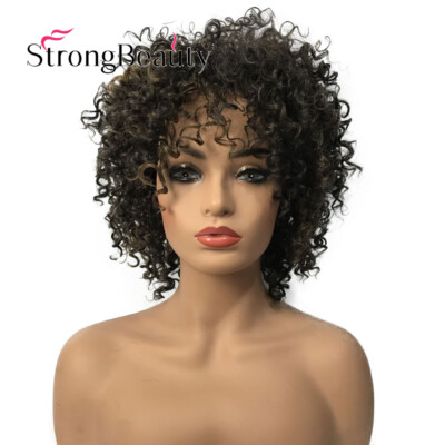 StrongBeauty Women Curly Wigs Medium Dark Brown Wigs Synthetic Wig