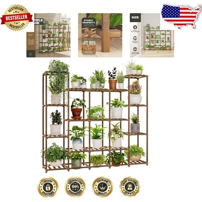 Elegant Tall Wooden Plant Holder - 17 Pot Capacity for Living Room & Patio