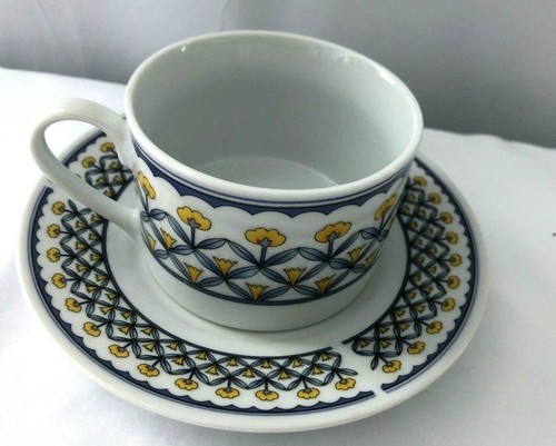 Hilton Fine Porcelain Cup and Saucer-White with Blue leaves and Yellow Flowers - Picture 2 of 3