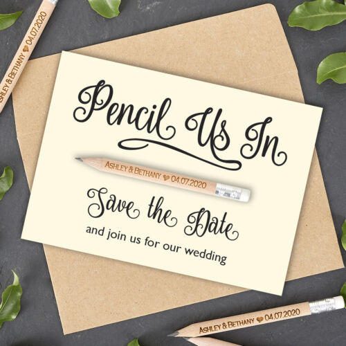 Save the Date Wedding Invitation Personalised Pencil Us In Pencils with envelope - 第 1/5 張圖片