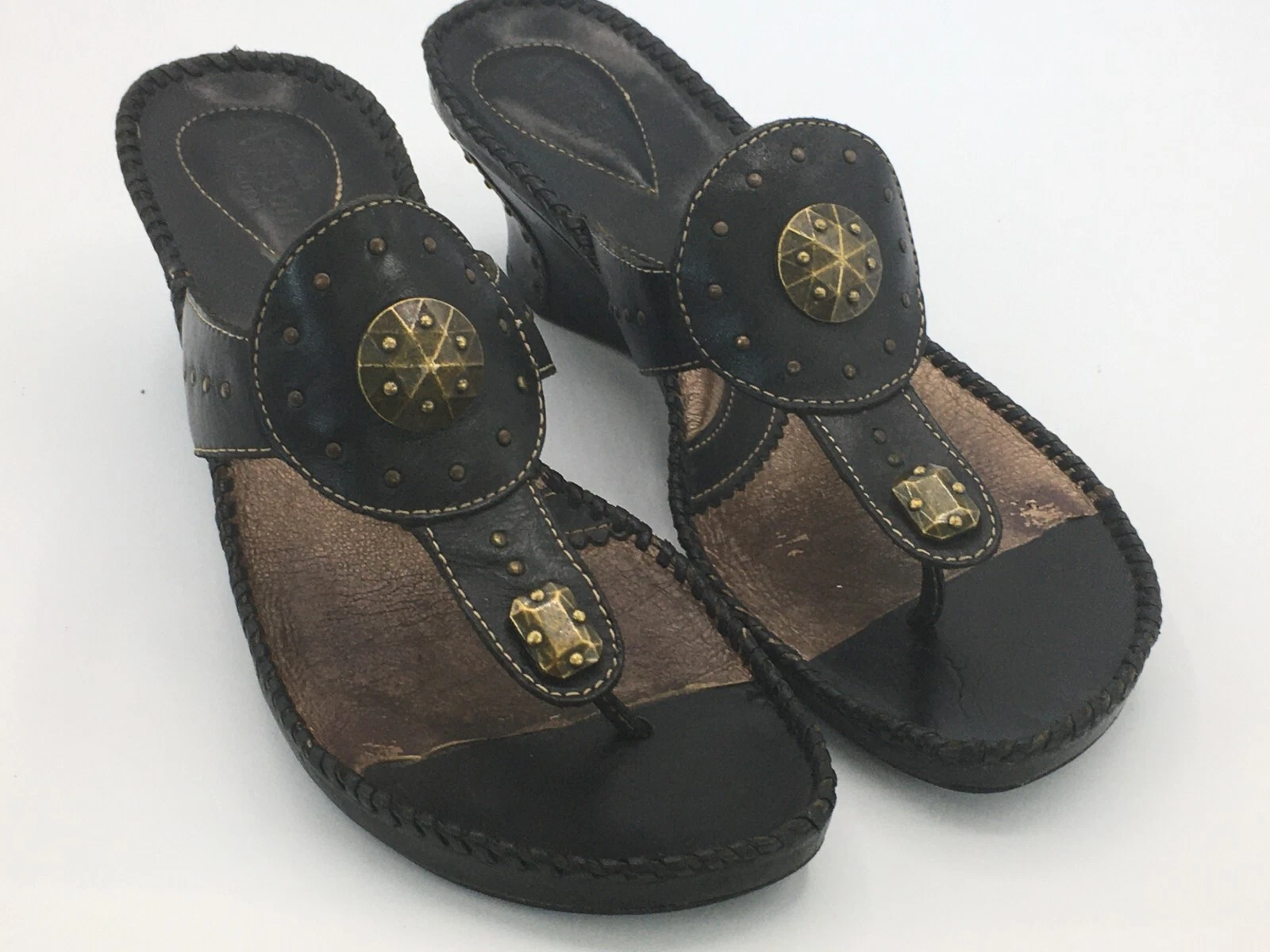 Clarks Artisan Sandalo Infradito Nero Marrone 8 M Pelle Mule 2 5" Zeppa Donna