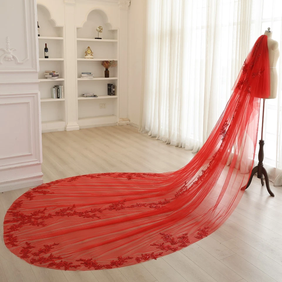 Красный лист вуаль блестящий кружева листья свадебный аксессуар Royal Custom вуаль - Изображение 3 из 4