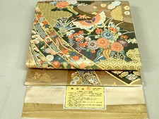Japanese Kimono,SILK Fukuro OBI,Rokutu,NISHI-JIN, Gld thread,NOSHI,L14', .4706