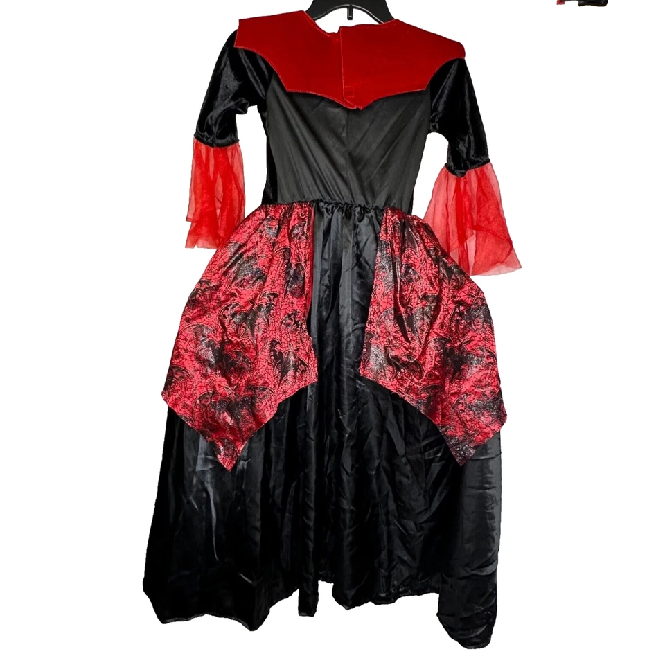 Disfraz de vampira murciélago para niña 7-8 negro rojo brillo terciopelo aro falda Halloween Foto 2 de 4